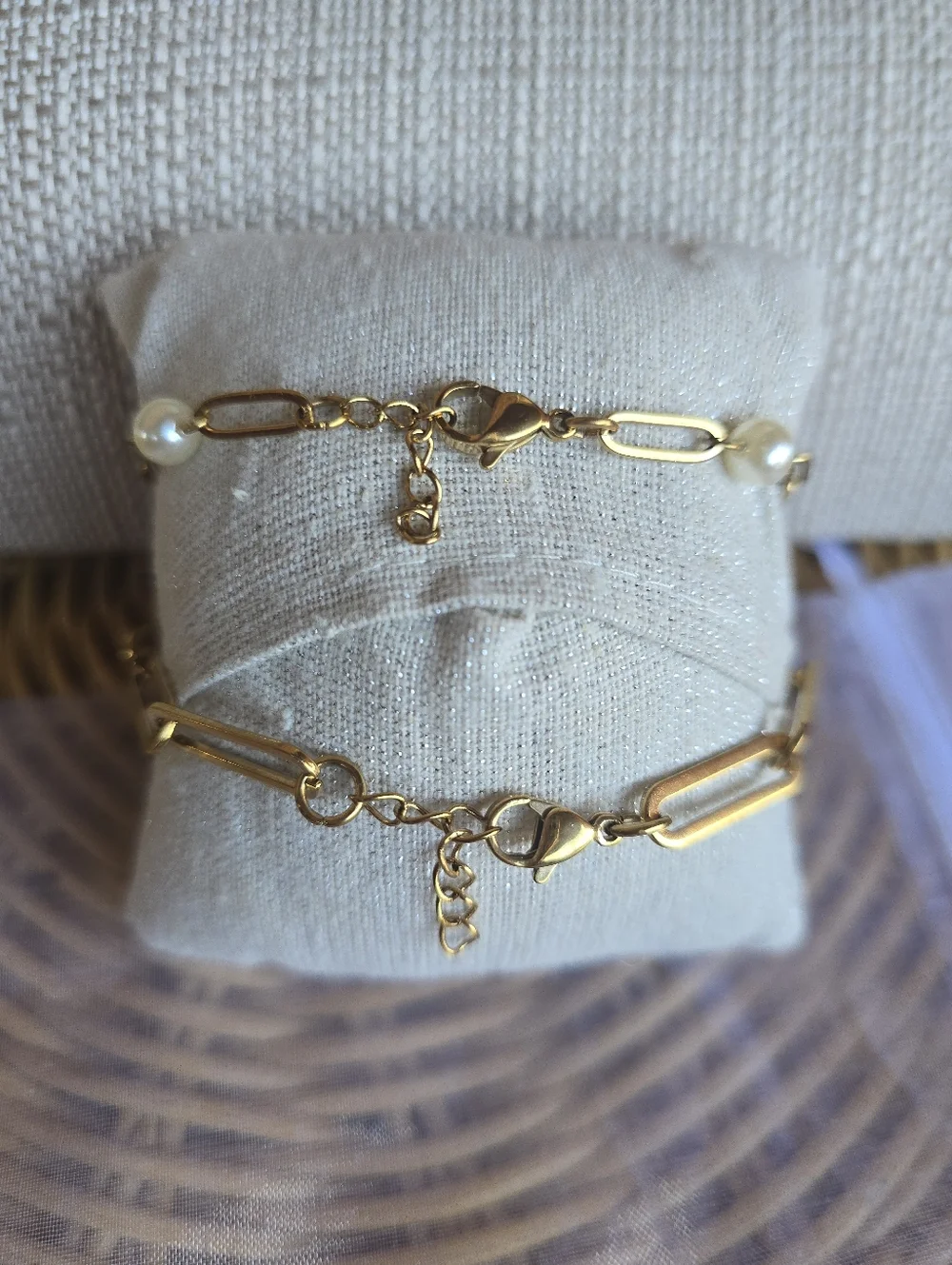 NWOT 18K PVD Set Of 2 Elegant Yellow Gold Paperclip Bracelets
